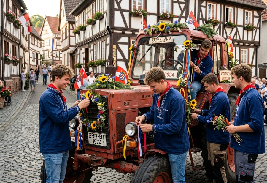 Bembelzug: Schmücken des Belarus-Traktors im Dorf