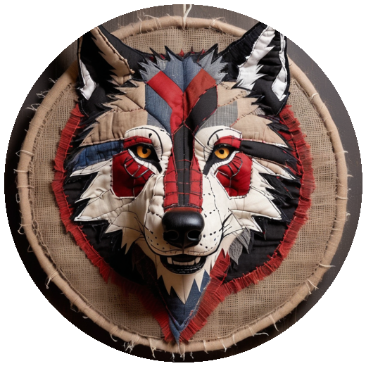 Schindewolf-Wappen: ein Wolf aus Lumpen und Sackleinen — anklicken für die Wolfs-Galerie
